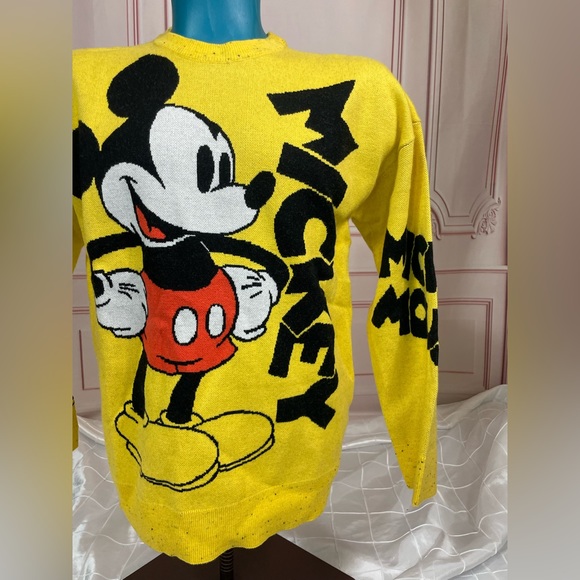 Disney Parks Mickey Mouse Yellow Sweater Unisex Adult Size M XL Pullover Knit - Picture 13 of 15